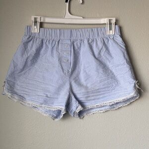 Blue Striped Lace Trim Shorts